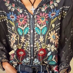 Gorgeous Johnny Was Gray Multi Colored Top